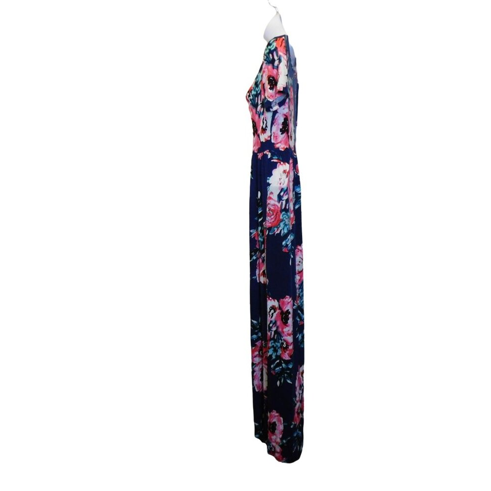 Women's VIISHOW Long Short Sleeve Dress With Pockets Navy Blue Floral Sz. M - Picture 5 of 7